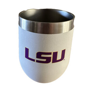 Game time side kicks, LSU NCAA White/Purple Thermal Stemless Wine Tumbler 12oz